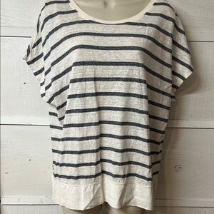 CAbi Black and White Striped Short Sleeve Top